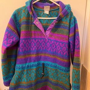 Vintage Colorful Pullover Hoodie with a cinch pull at the waist.